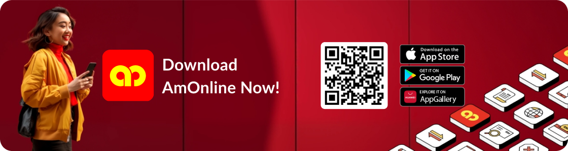 Download AmOnline App by scanning the QR or official app stores.